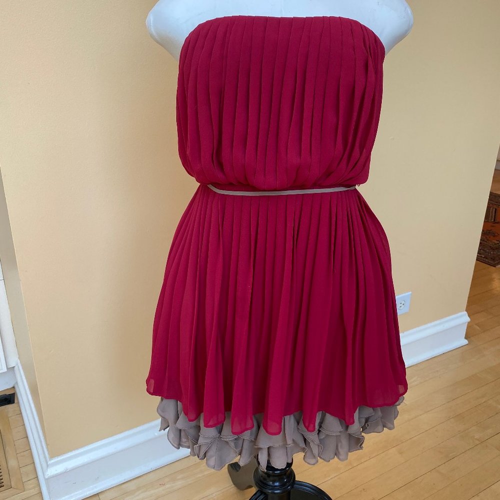 Fuchsia Pleated Strapless Chiffon Dress